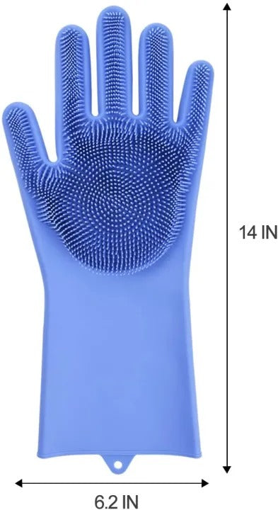Silicone Magic Dishwashing Gloves with Built-In Scrubber