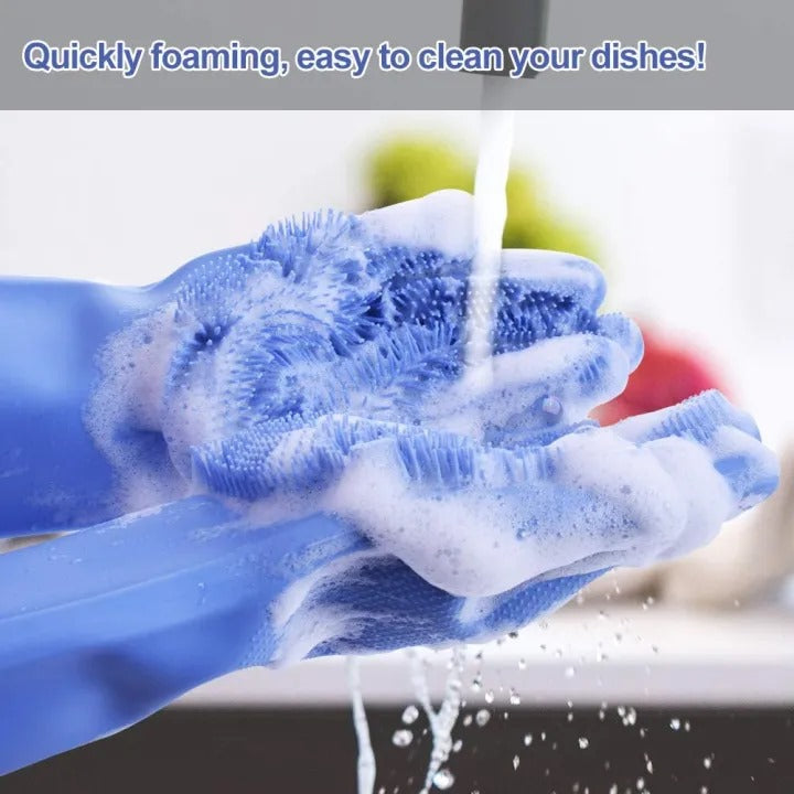 Silicone Magic Dishwashing Gloves with Built-In Scrubber