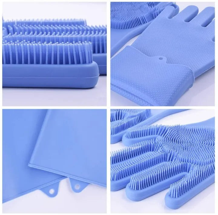 Silicone Magic Dishwashing Gloves with Built-In Scrubber