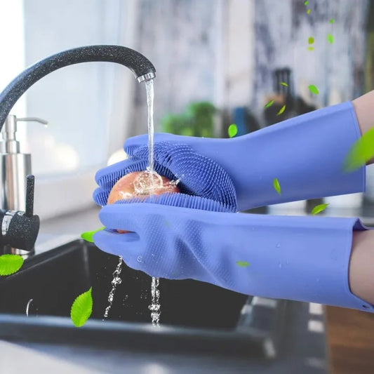 Silicone Magic Dishwashing Gloves with Built-In Scrubber