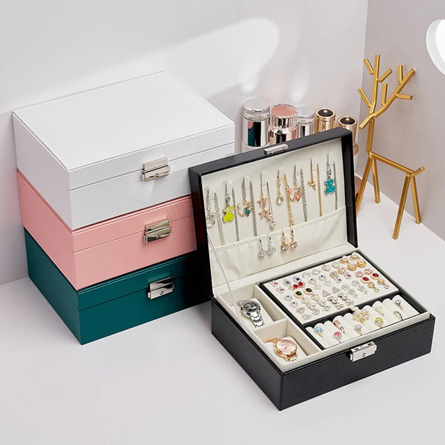 Luxury Lockable Jewelry Organizer – Multi-Layer Storage Box with Key