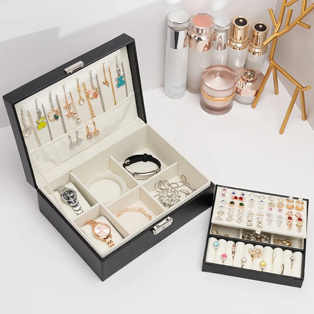 Luxury Lockable Jewelry Organizer – Multi-Layer Storage Box with Key