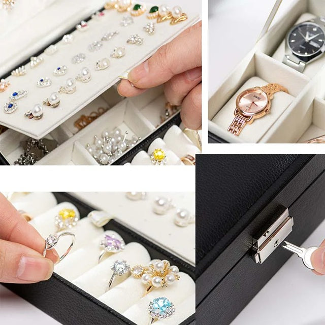 Luxury Lockable Jewelry Organizer – Multi-Layer Storage Box with Key