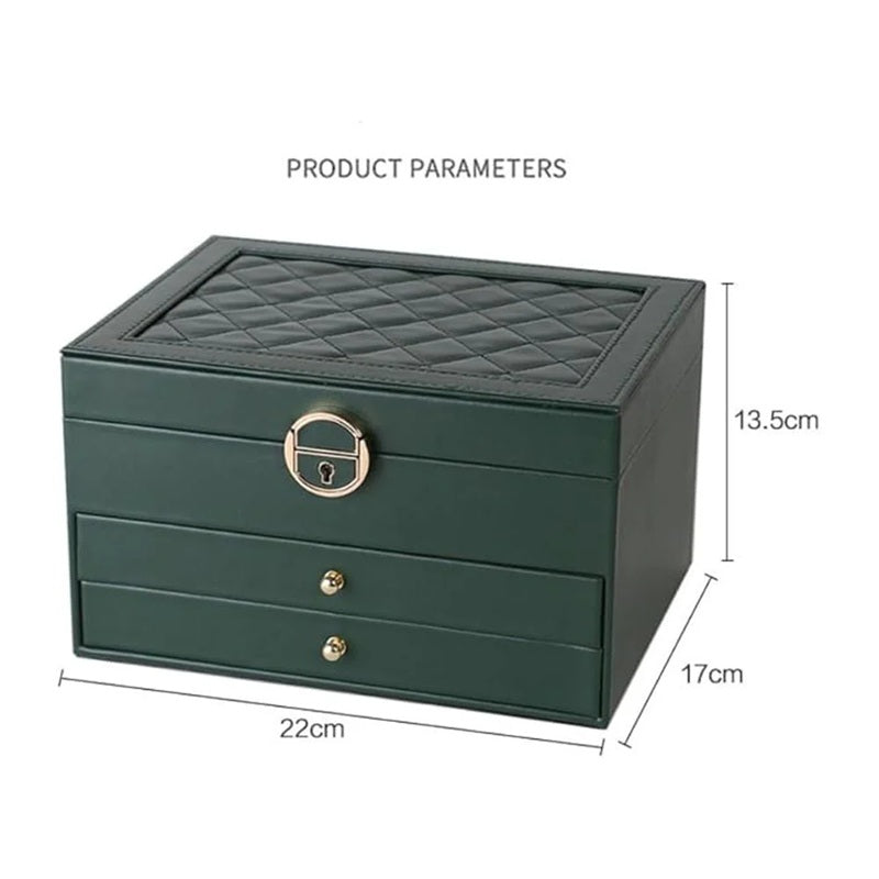 Luxury 3-Layer PU Leather Jewelry Organizer Box with Lock & Drawers