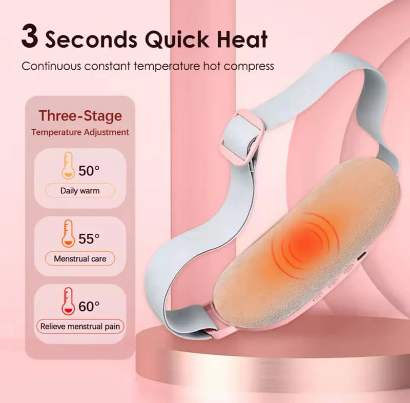 Period Cramp Relief Belt - Rechargeable & Portable Electric Menstrual Heating Pad with Massager