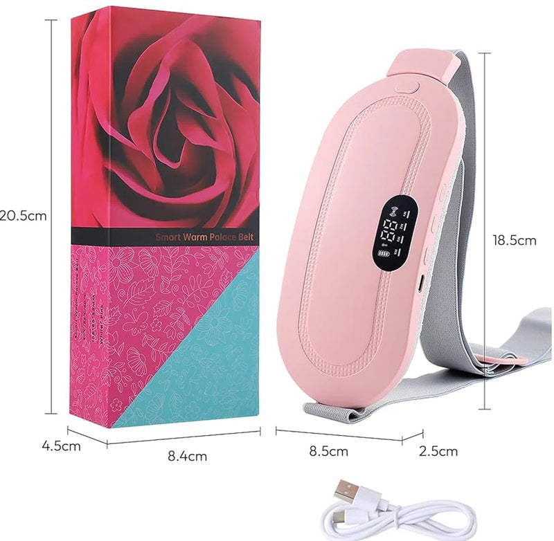 Period Cramp Relief Belt - Rechargeable & Portable Electric Menstrual Heating Pad with Massager