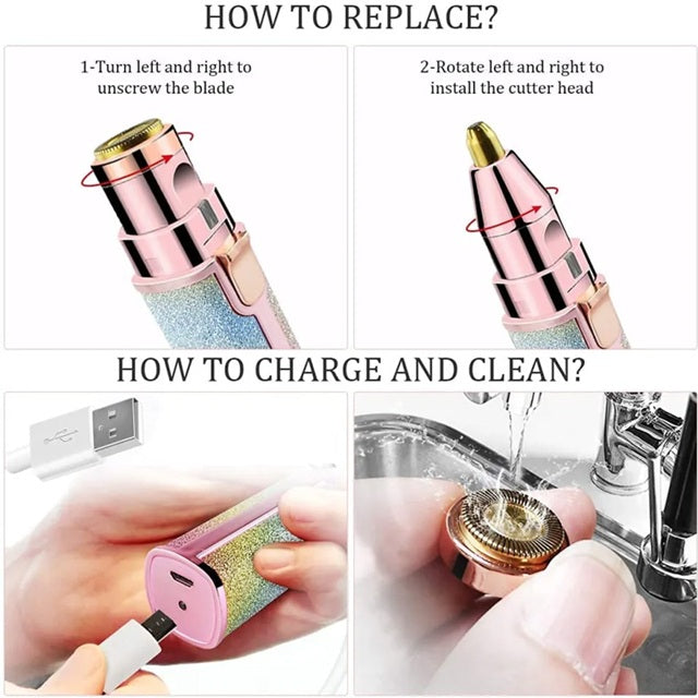 2 In 1 Rechargeable Flawless Eyebrow Hair Remover & Facial Hair Trimmer