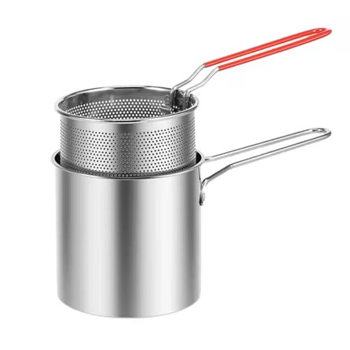 EcoFry Mini Fryer Pot – 1200ml Stainless Steel Cooker with Strainer Basket
