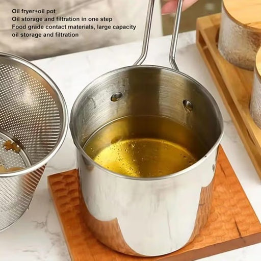 EcoFry Mini Fryer Pot – 1200ml Stainless Steel Cooker with Strainer Basket