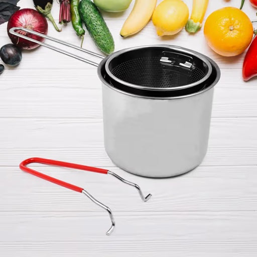 EcoFry Mini Fryer Pot – 1200ml Stainless Steel Cooker with Strainer Basket