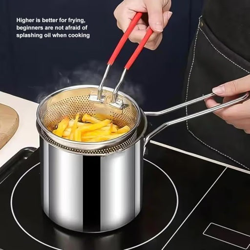 EcoFry Mini Fryer Pot – 1200ml Stainless Steel Cooker with Strainer Basket