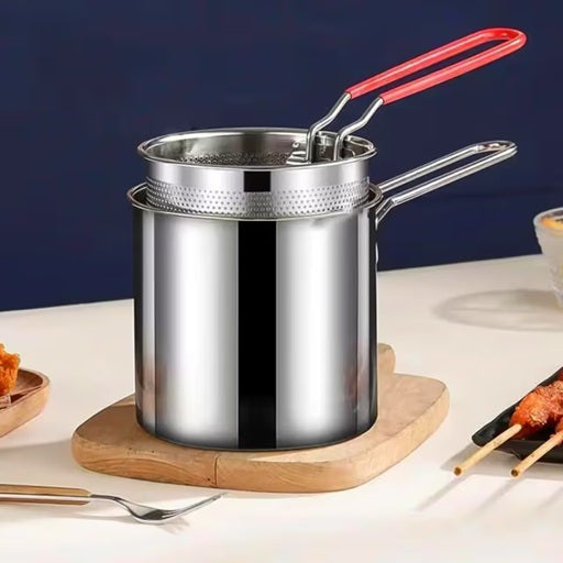 EcoFry Mini Fryer Pot – 1200ml Stainless Steel Cooker with Strainer Basket