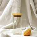 Square Coffee Mug With Wooden Top And Straw