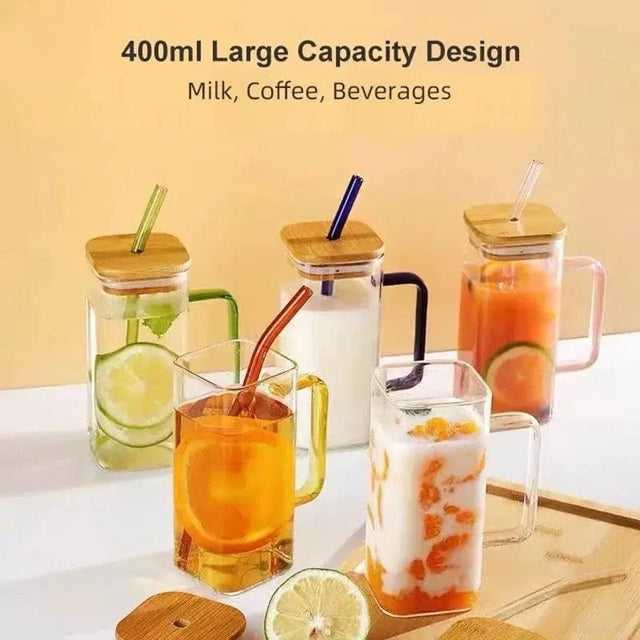 Square Coffee Mug With Wooden Top And Straw