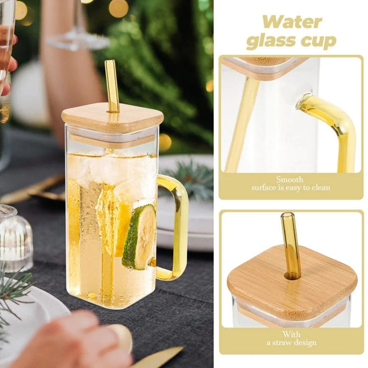 Square Coffee Mug With Wooden Top And Straw