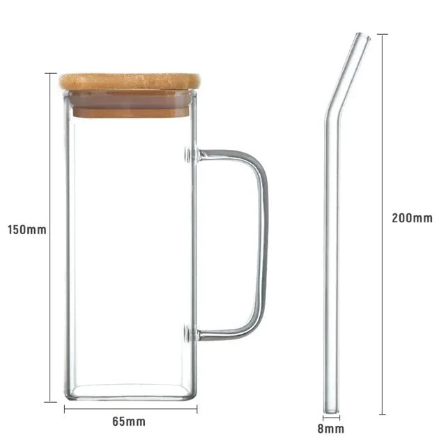 Square Coffee Mug With Wooden Top And Straw