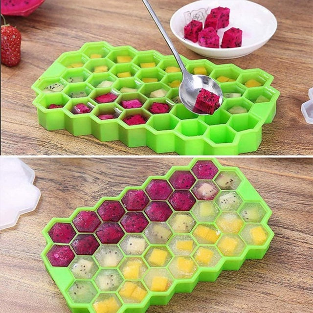 Silicone Honeycomb Ice Cube Tray with Cover