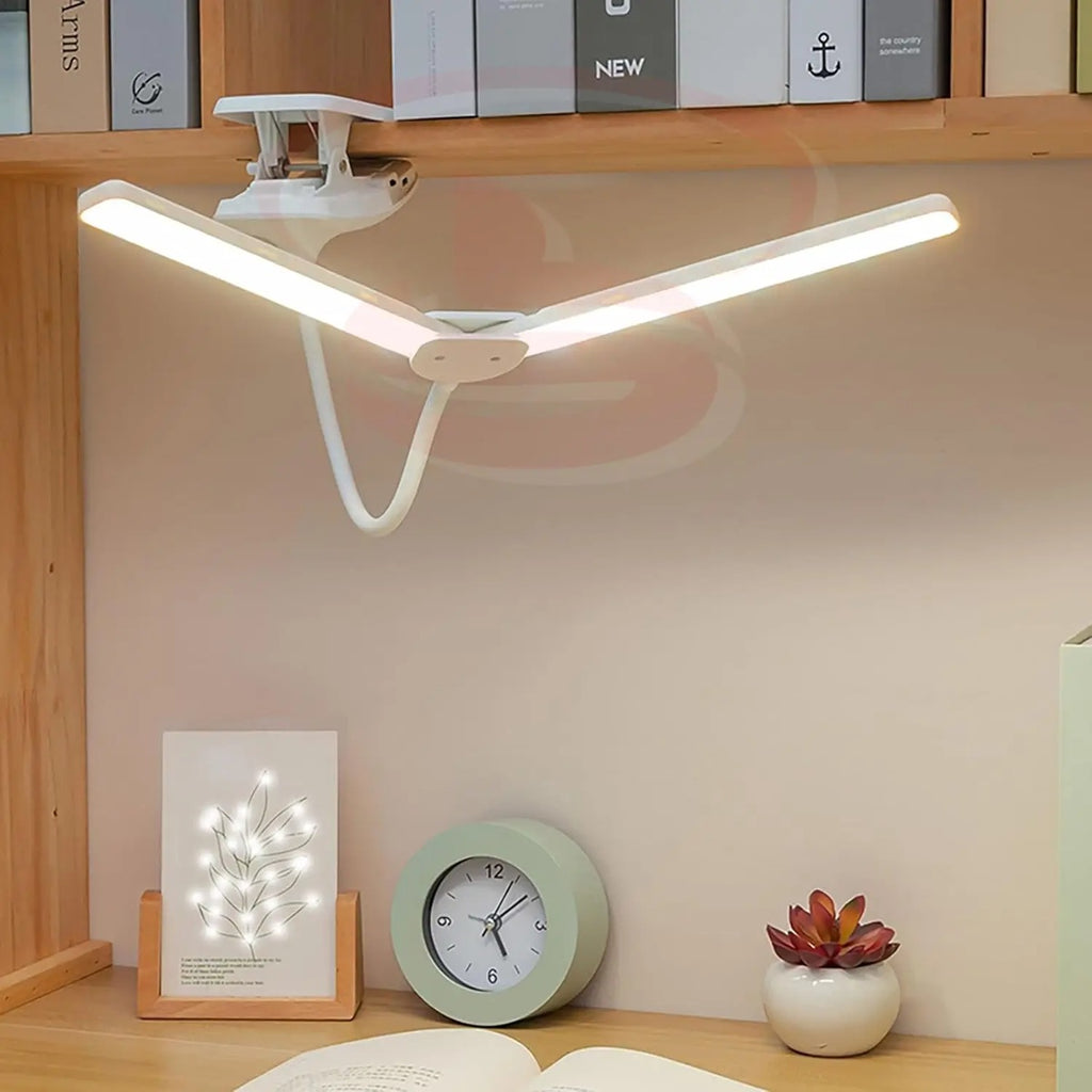 360° Flexible Dual Head Rechargeable LED Clip Desk Lamp for Study & Reading