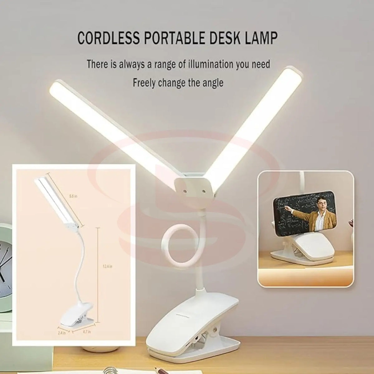 360° Flexible Dual Head Rechargeable LED Clip Desk Lamp for Study & Reading