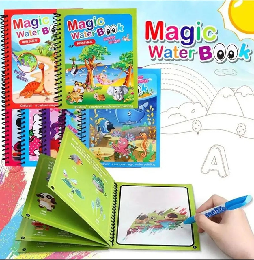 Magic Water Coloring Book with Reusable Water Pen – Mess-Free Learning & Drawing Fun