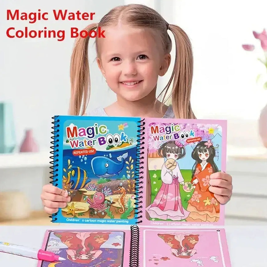 Magic Water Coloring Book with Reusable Water Pen – Mess-Free Learning & Drawing Fun