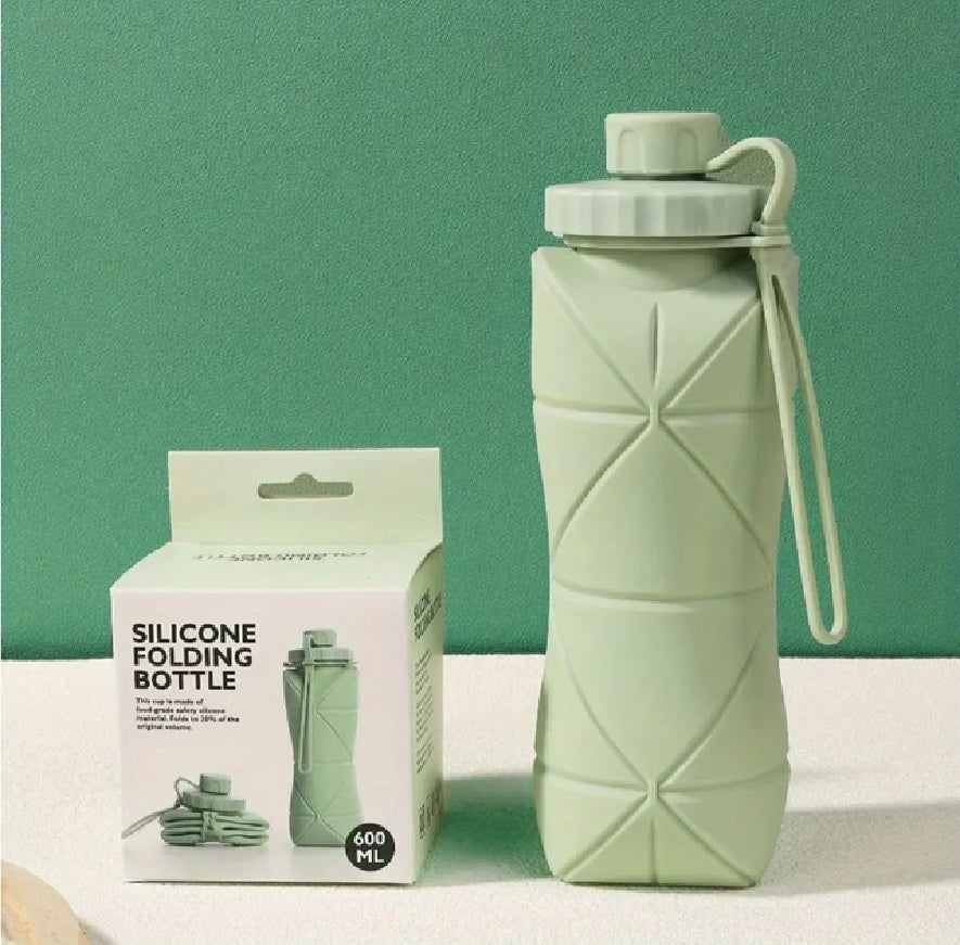 600ml Foldable Silicone Water Bottle – Portable Leakproof Sports, Gym & Travel Bottle