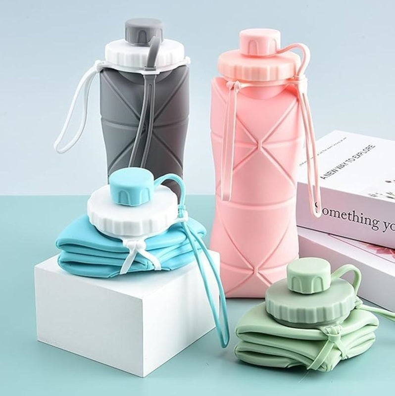 600ml Foldable Silicone Water Bottle – Portable Leakproof Sports, Gym & Travel Bottle