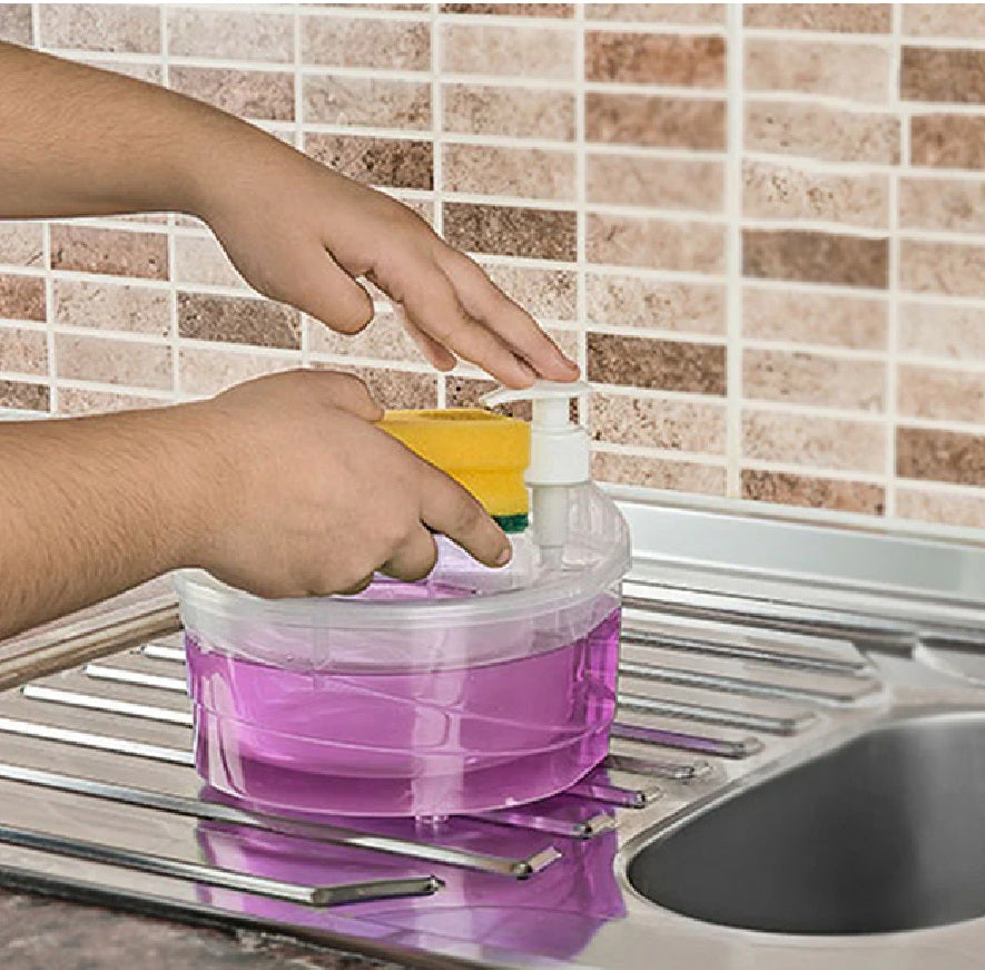 2-in-1 Kitchen Soap Dispenser with Sponge Holder – 800ml Press Liquid Pump
