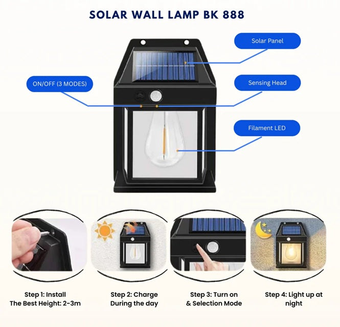Solar Motion Sensor Wall Light - Rechargeable Outdoor Led Lamp