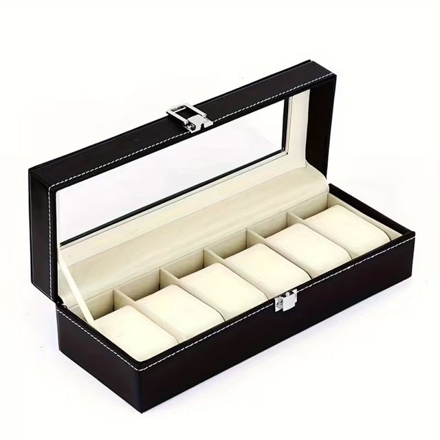 PrestigeVault Luxury Watch & Jewelry Organizer – PU Leather Display Case with Glass Lid