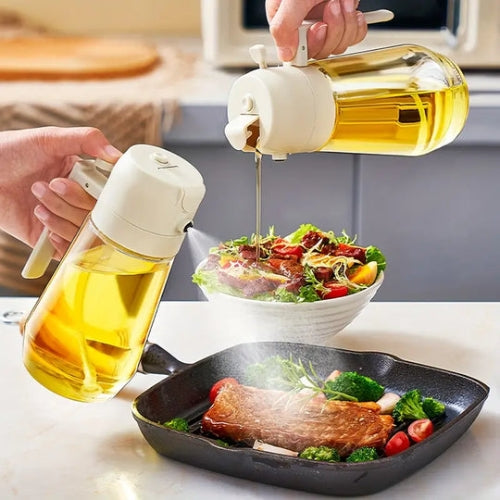 2-in-1 Glass Oil Spray & Pour Dispenser (450ML) – Smart & Healthy Kitchen Essential